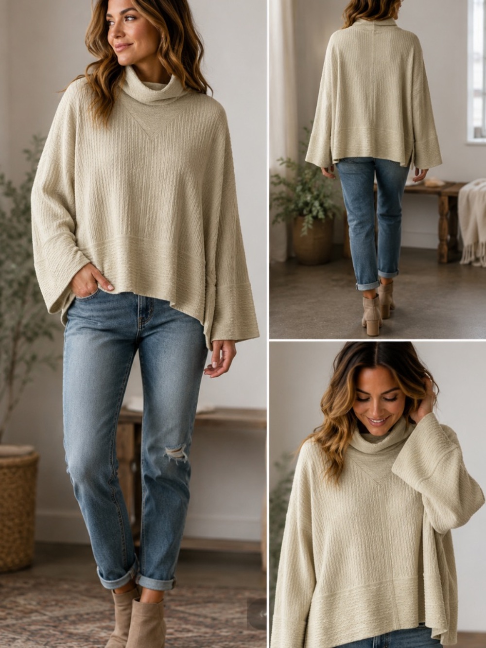 lululemon athletica Cream Ribbed Cowl Neck Sweater